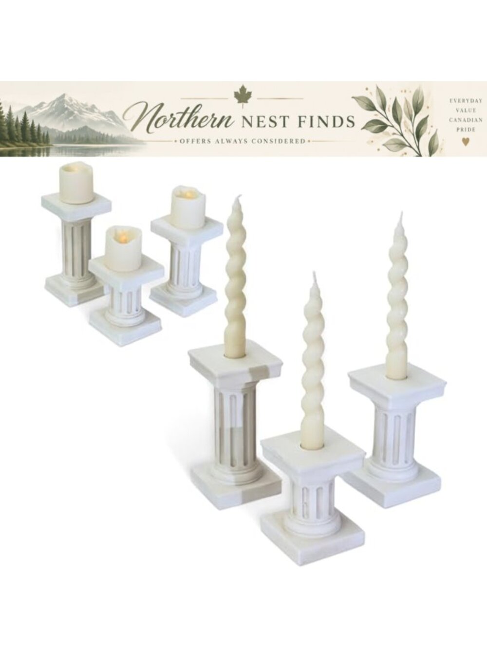 Greek Column Dual Sided Pillar Tapered Candle Holder Set 3